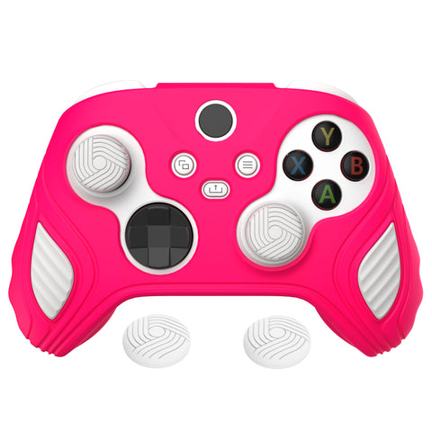 PlayVital Scorpion Edition Two-Tone Anti-Slip Silicone Case Cover for Xbox Series X/S Controller, Soft Rubber Case for Xbox Core Controller with Thumb Grip Caps - Bright Pink & White - SPX3008