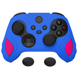 PlayVital Scorpion Edition Two-Tone Anti-Slip Silicone Case Cover for Xbox Series X/S Controller, Soft Rubber Case for Xbox Core Controller with Thumb Grip Caps - Primary Blue & Bright Pink - SPX3010