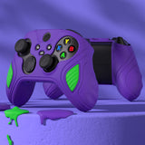 PlayVital Scorpion Edition Two-Tone Anti-Slip Silicone Case Cover for Xbox Series X/S Controller, Soft Rubber Case for Xbox Core Controller with Thumb Grip Caps - Neon Genesis Purple & Green - SPX3012