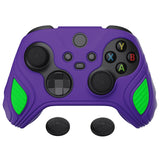 PlayVital Scorpion Edition Two-Tone Anti-Slip Silicone Case Cover for Xbox Series X/S Controller, Soft Rubber Case for Xbox Core Controller with Thumb Grip Caps - Neon Genesis Purple & Green - SPX3012