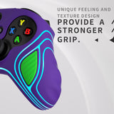 PlayVital Scorpion Edition Two-Tone Anti-Slip Silicone Case Cover for Xbox Series X/S Controller, Soft Rubber Case for Xbox Core Controller with Thumb Grip Caps - Neon Genesis Purple & Green - SPX3012