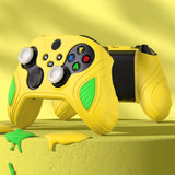 PlayVital Scorpion Edition Two-Tone Anti-Slip Silicone Case Cover for Xbox Series X/S Controller, Soft Rubber Case for Xbox Core Controller with Thumb Grip Caps - Legend Yellow & Green - SPX3013