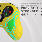 PlayVital Scorpion Edition Two-Tone Anti-Slip Silicone Case Cover for Xbox Series X/S Controller, Soft Rubber Case for Xbox Core Controller with Thumb Grip Caps - Legend Yellow & Green - SPX3013