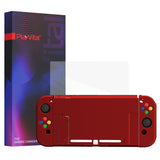 PlayVital AlterGrips Dockable Protective Case Ergonomic Grip Cover for Nintendo Switch, Interchangeable Joycon Cover w/Screen Protector & Thumb Grip Caps & Button Caps - Scarlet Red - TNSYP3004