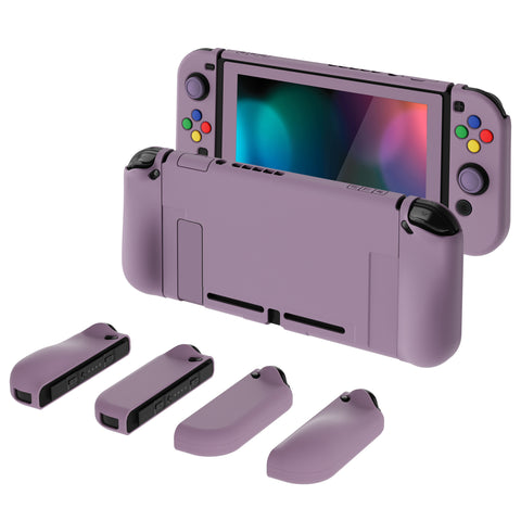 PlayVital AlterGrips Dockable Protective Case Ergonomic Grip Cover for Nintendo Switch, Interchangeable Joycon Cover w/Screen Protector & Thumb Grip Caps & Button Caps - Dark Grayish Violet - TNSYP3006