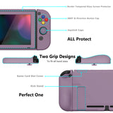 PlayVital AlterGrips Dockable Protective Case Ergonomic Grip Cover for Nintendo Switch, Interchangeable Joycon Cover w/Screen Protector & Thumb Grip Caps & Button Caps - Dark Grayish Violet - TNSYP3006