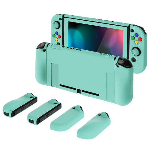 PlayVital AlterGrips Dockable Protective Case Ergonomic Grip Cover for Nintendo Switch, Interchangeable Joycon Cover w/Screen Protector & Thumb Grip Caps & Button Caps - Misty Green - TNSYP3009