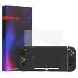 PlayVital AlterGrips Dockable Protective Case Ergonomic Grip Cover for Nintendo Switch, Interchangeable Joycon Cover w/Screen Protector & Thumb Grip Caps & Button Caps - Black - TNSYP3011