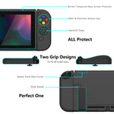 PlayVital AlterGrips Dockable Protective Case Ergonomic Grip Cover for Nintendo Switch, Interchangeable Joycon Cover w/Screen Protector & Thumb Grip Caps & Button Caps - Black - TNSYP3011