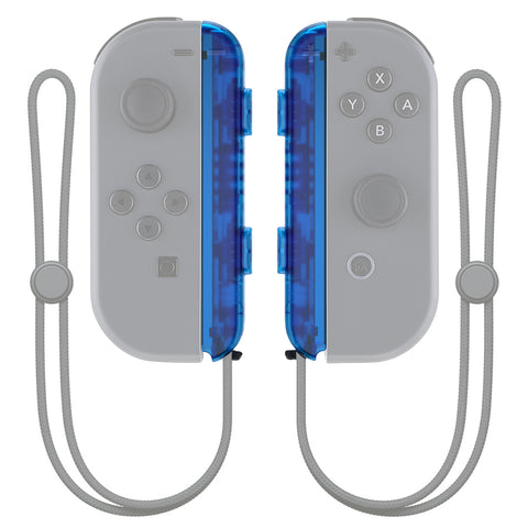 eXtremeRate Clear Blue Replacement shell for NS Switch Joycon Strap, Custom Joy-Con Wrist Strap Housing Buttons for NS Switch - 2 Pack - UEM504