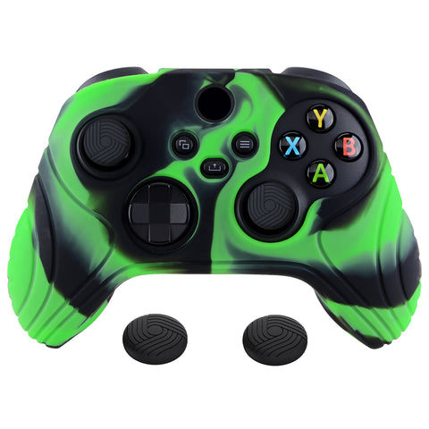 PlayVital Samurai Edition Green & Black Anti-slip Controller Grip Silicone Skin, Ergonomic Soft Rubber Protective Case Cover for Xbox Series S/X Controller with Black Thumb Stick Caps - WAX3018