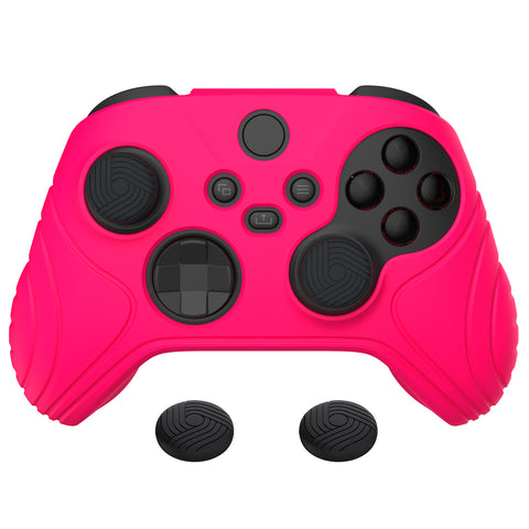 PlayVital Samurai Edition Bright Pink Anti-slip Controller Grip Silicone Skin, Ergonomic Soft Rubber Protective Case Cover for Xbox Series S/X Controller with Black Thumb Stick Caps - WAX3019