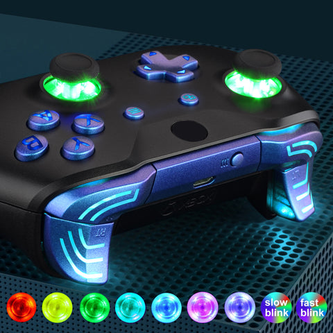 eXtremeRate Chameleon Purple Blue Multi-Colors Luminated Dpad Thumbsticks Start Back ABXY Action Buttons, Classical Symbols Buttons DTFS (DTF 2.0) LED Kit for Xbox One S/X Controller - Controller NOT Included - X1LED05