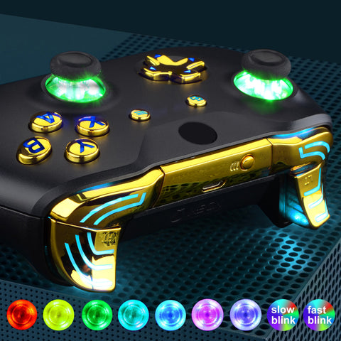 eXtremeRate Chrome Gold Multi-Colors Luminated Dpad Thumbsticks Start Back ABXY Action Buttons, Classical Symbols Buttons DTFS (DTF 2.0) LED Kit for Xbox One S/X Controller - Controller NOT Included - X1LED08