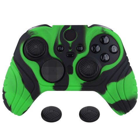 PlayVital Samurai Edition Anti Slip Silicone Case Cover for Xbox Elite Wireless Controller Series 2, Ergonomic Soft Rubber Skin Protector for Xbox Elite Series 2 with Thumb Grip Caps - Green & Black - XBE2M005