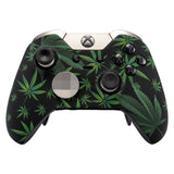 eXtremeRate Green Weeds Leaves Faceplate Cover Soft Touch Front Shell Comfortable Soft Grip Replacement Kit for Xbox One Elite Controller Model 1698 with Thumbstick Accent Rings - XOET008