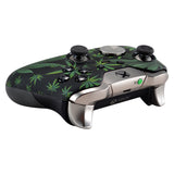 eXtremeRate Green Weeds Leaves Faceplate Cover Soft Touch Front Shell Comfortable Soft Grip Replacement Kit for Xbox One Elite Controller Model 1698 with Thumbstick Accent Rings - XOET008