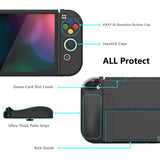 PlayVital ZealProtect Soft Protective Case for Nintendo Switch OLED, Flexible Protector Joycon Grip Cover for Nintendo Switch OLED with Thumb Grip Caps & ABXY Direction Button Caps - Black - XSOYM5001