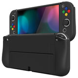 PlayVital ZealProtect Soft Protective Case for Nintendo Switch OLED, Flexible Protector Joycon Grip Cover for Nintendo Switch OLED with Thumb Grip Caps & ABXY Direction Button Caps - Black - XSOYM5001