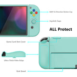 PlayVital ZealProtect Soft Protective Case for Nintendo Switch OLED, Flexible Protector Joycon Grip Cover for Nintendo Switch OLED with Thumb Grip Caps & ABXY Direction Button Caps - Misty Green - XSOYM5004