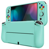 PlayVital ZealProtect Soft Protective Case for Nintendo Switch OLED, Flexible Protector Joycon Grip Cover for Nintendo Switch OLED with Thumb Grip Caps & ABXY Direction Button Caps - Misty Green - XSOYM5004