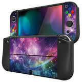 PlayVital ZealProtect Soft Protective Case for Nintendo Switch OLED, Flexible Protector Joycon Grip Cover for Nintendo Switch OLED with Thumb Grip Caps & ABXY Direction Button Caps - Purple Galaxy - XSOYV6001