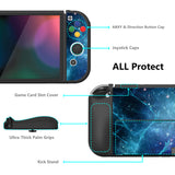 PlayVital ZealProtect Soft Protective Case for Nintendo Switch OLED, Flexible Protector Joycon Grip Cover for Nintendo Switch OLED with Thumb Grip Caps & ABXY Direction Button Caps - Blue Nebula - XSOYV6002