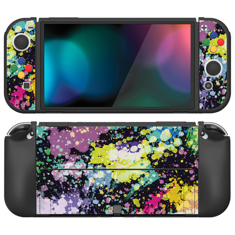 PlayVital ZealProtect Soft Protective Case for Nintendo Switch OLED, Flexible Protector Joycon Grip Cover for Nintendo Switch OLED with Thumb Grip Caps & ABXY Direction Button Caps - Watercolour Splash - XSOYV6004