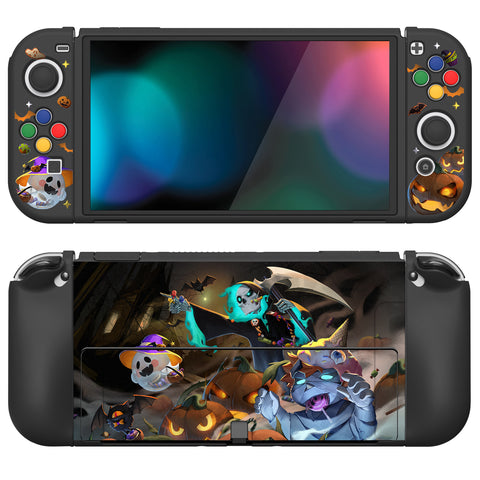 PlayVital ZealProtect Soft Protective Case for Nintendo Switch OLED, Flexible Protector Joycon Grip Cover for Nintendo Switch OLED with Thumb Grip Caps & ABXY Direction Button Caps - Halloween Candy Night - XSOYV6020