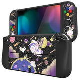 PlayVital ZealProtect Soft Protective Case for Nintendo Switch OLED, Flexible Protector Joycon Grip Cover for Nintendo Switch OLED with Thumb Grip Caps & ABXY Direction Button Caps - Space Cat Adventure - XSOYV6024