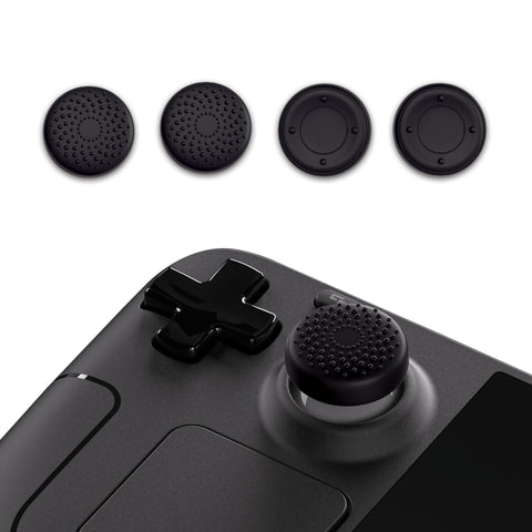 PlayVital Thumb Grip Caps for Steam Deck LCD, for PS Portal Remote Player Silicone Thumbsticks Grips Joystick Caps for Steam Deck OLED - Raised Dots & Studded Design - Black - YFSDM003