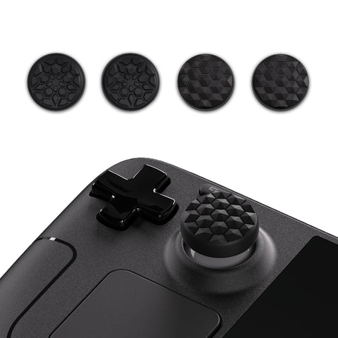 PlayVital Thumb Grip Caps for Steam Deck LCD, for PS Portal Remote Player Silicone Thumbsticks Grips Joystick Caps for Steam Deck OLED - Diamond Grain & Crack Bomb Design - Black - YFSDM004