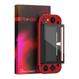 PlayVital Scarlet Red Customized Protective Grip Case for NS Switch Lite, Hard Cover Protector for NS Switch Lite - 1 x Black Border Tempered Glass Screen Protector Included - YYNLP003