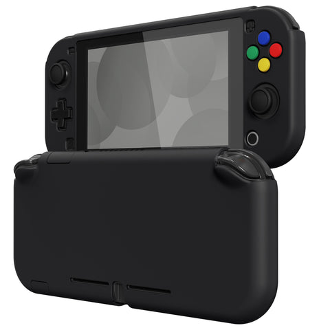 PlayVital Black Customized Protective Grip Case for NS Switch Lite, Hard Cover Protector for NS Switch Lite - 1 x Black Border Tempered Glass Screen Protector Included - YYNLP006