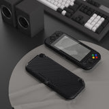 PlayVital Glossy Graphite Carbon Fiber Protective Case for NS Switch Lite, Hard Cover Protector for NS Switch Lite - 1 x Black Border Tempered Glass Screen Protector Included - YYNLS001