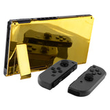 eXtremeRate Chrome Gold Console Back Plate DIY Replacement Housing Shell Case for Nintendo Switch Console with Kickstand - JoyCon Shell NOT Included - ZD401