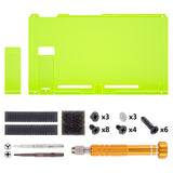 eXtremeRate Clear Lime Green Console Back Plate DIY Replacement Housing Shell Case for NS Switch Console with Kickstand - JoyCon Shell NOT Included - ZM511