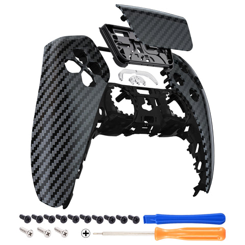 eXtremeRate Black Silver Carbon Fiber Touchpad Front Housing Shell Compatible with ps5 Controller BDM-010/020/030/040, DIY Replacement Shell Custom Touch Pad Cover Compatible with ps5 Controller - ZPFS2009G3