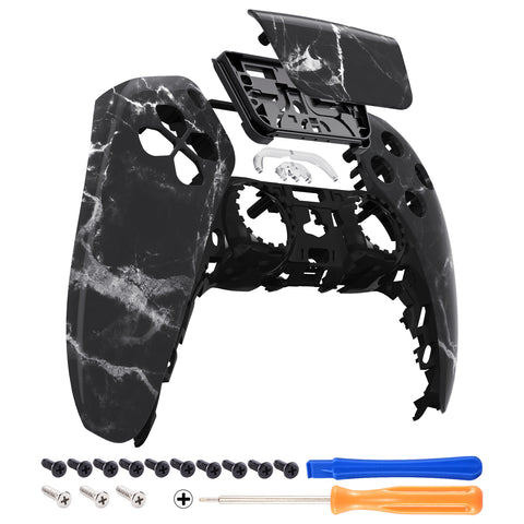 eXtremeRate Black White Marble Effect Touchpad Front Housing Shell Compatible with ps5 Controller BDM-010/020/030/040, DIY Replacement Shell Custom Touch Pad Cover Compatible with ps5 Controller - ZPFT1046G3