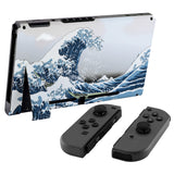 eXtremeRate Soft Touch Grip The Great Wave Console Back Plate DIY Replacement Housing Shell Case for Nintendo Switch Console with Kickstand-JoyCon Shell NOT Included-ZT101