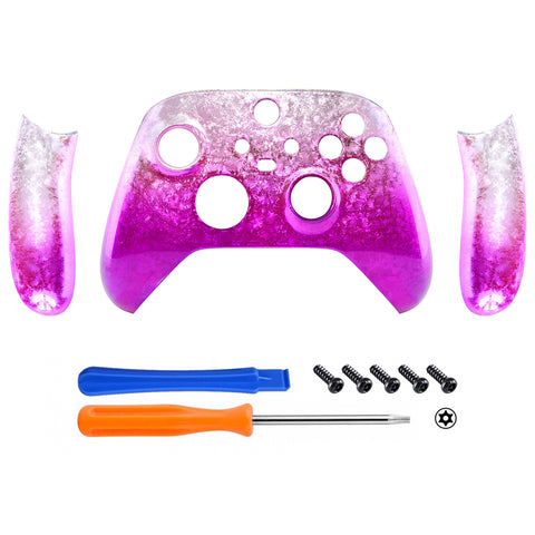 eXtremeRate Ice Flake Magenta Replacement Handles Shell for Xbox Series X / S Controller, Custom Side Rails Panels Front Housing Shell Faceplate for Xbox Core Controller - Controller NOT Included - ZX3D408